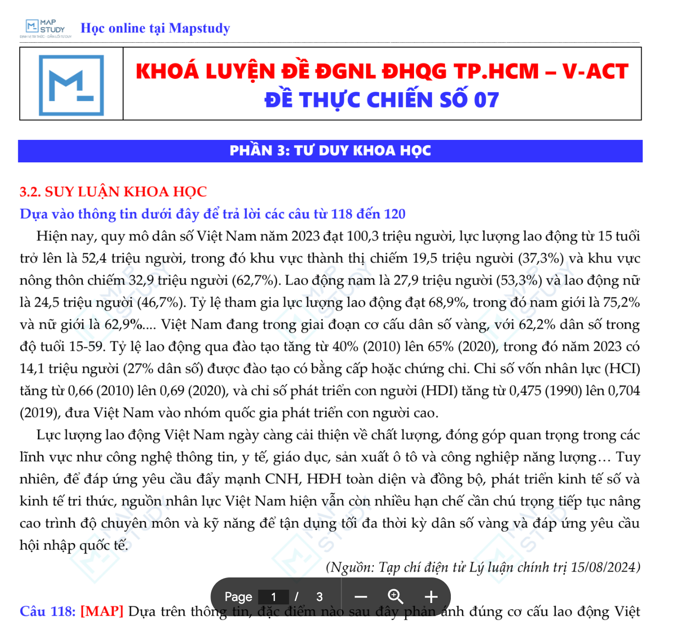 GIÁO DỤC KINH TẾ PHÁP LUẬT - LUYỆN ĐỀ ĐÁNH GIÁ NĂNG LỰC ĐHQG TP.HCM - APT - MAPSTUDY BỘ ĐỀ SỐ 7