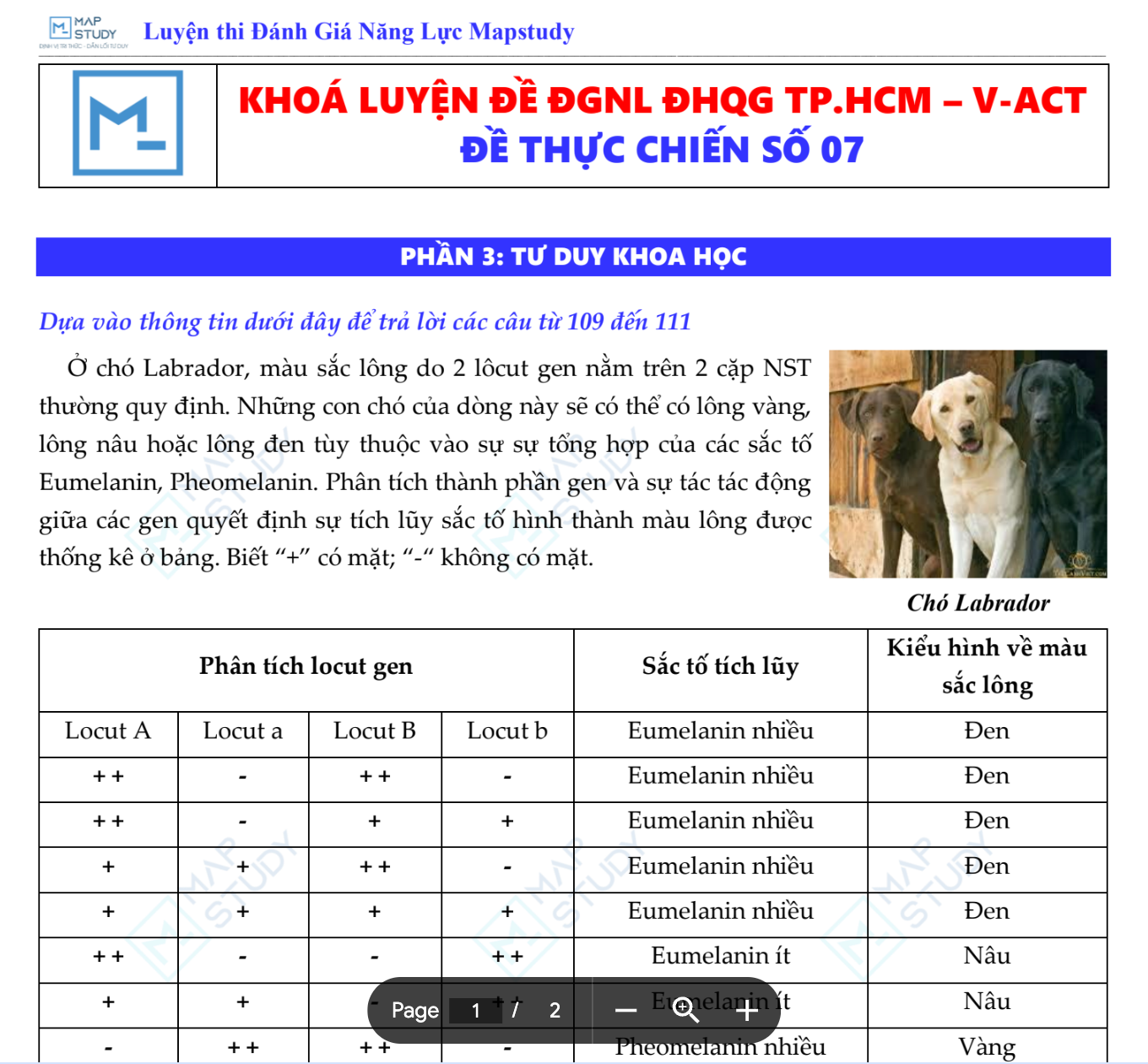 MÔN SINH HỌC- LUYỆN ĐỀ ĐÁNH GIÁ NĂNG LỰC ĐHQG TP.HCM - APT - MAPSTUDY BỘ ĐỀ SỐ 7