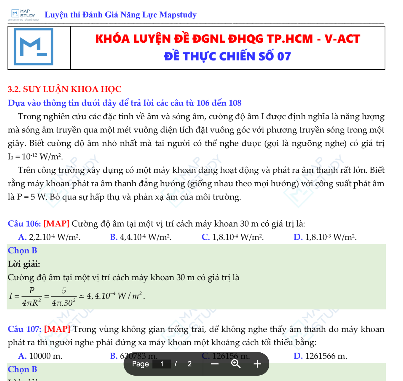 MÔN VẬT LÝ- LUYỆN ĐỀ ĐÁNH GIÁ NĂNG LỰC ĐHQG TP.HCM - APT - MAPSTUDY BỘ ĐỀ SỐ 7